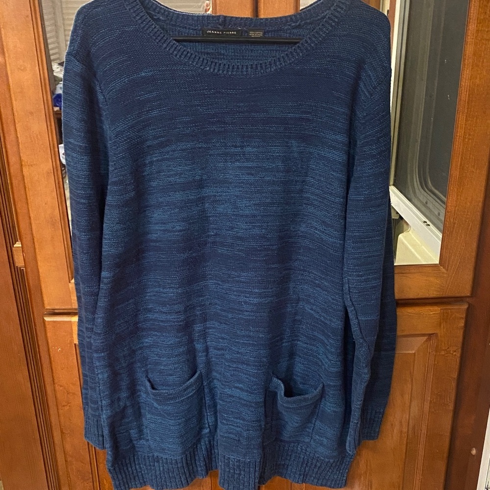 Jeanne Pierre Chunky Knit XL Crew Neck Blue Sweater Fall Timeless Classic